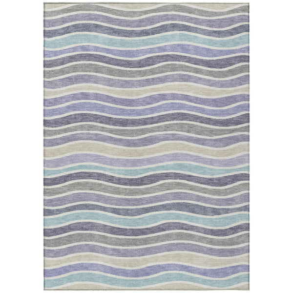 HomeRoots 5' Stylish Lavender Tan Ivory Striped Indoor Outdoor Rug - Durable, Washable, Stain-Resistant Design 659821