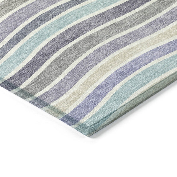 HomeRoots 5' Stylish Lavender Tan Ivory Striped Indoor Outdoor Rug - Durable, Washable, Stain-Resistant Design 659821