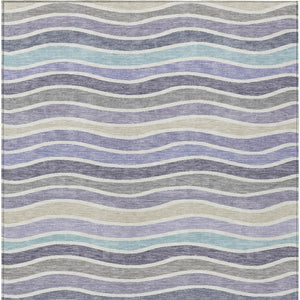 HomeRoots 5' Stylish Lavender Tan Ivory Striped Indoor Outdoor Rug - Durable, Washable, Stain-Resistant Design 659821