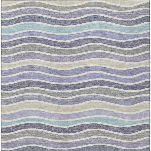 HomeRoots 5' Stylish Lavender Tan Ivory Striped Indoor Outdoor Rug - Durable, Washable, Stain-Resistant Design 659821