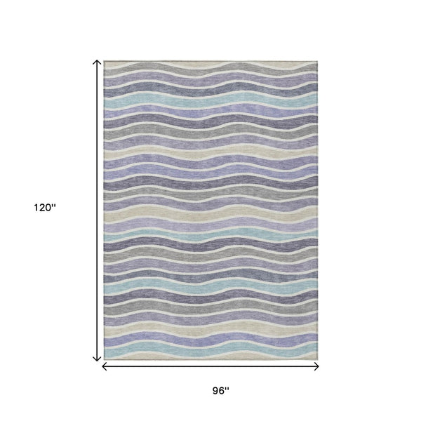 HomeRoots 8' X 10' Stylish Striped Indoor Outdoor Rug in Lavender, Tan, and Ivory - Washable & Durable Design 659823
