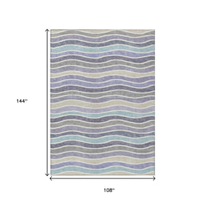 HomeRoots 9' Stylish Striped Lavender, Tan & Ivory Washable Area Rug - Durable Indoor/Outdoor Design for Any Space 659824