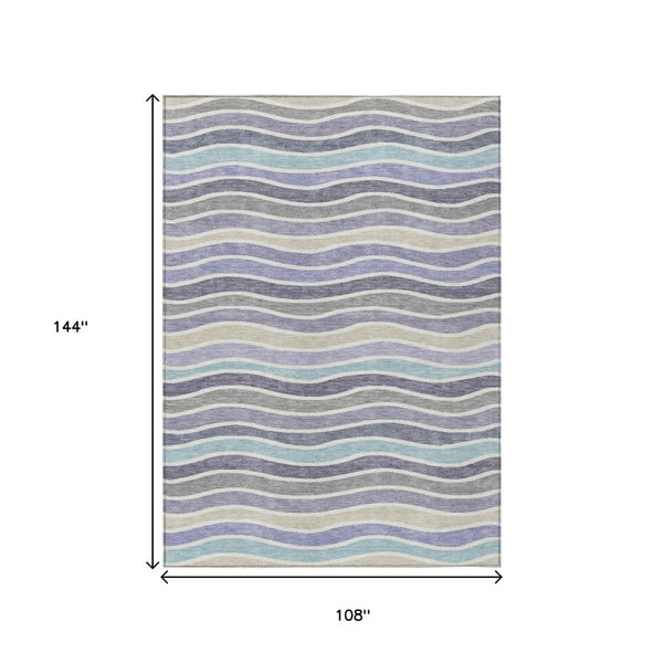 HomeRoots 9' Stylish Striped Lavender, Tan & Ivory Washable Area Rug - Durable Indoor/Outdoor Design for Any Space 659824