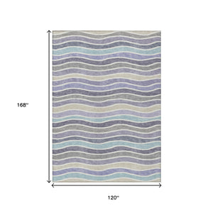 HomeRoots 10' Coastal Charm Lavender Tan Ivory Striped Washable Area Rug - Indoor Outdoor Durability & Style 659825