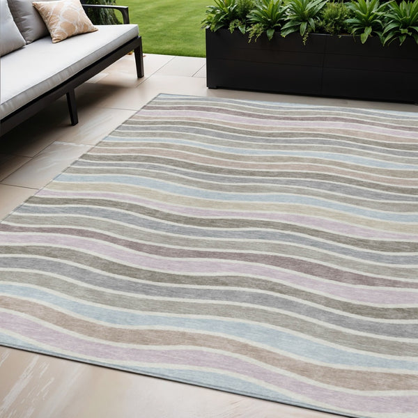 HomeRoots 5' Tan Beige and Ivory Striped Area Rug - Durable, Washable, Versatile for Indoor and Outdoor Use 659827