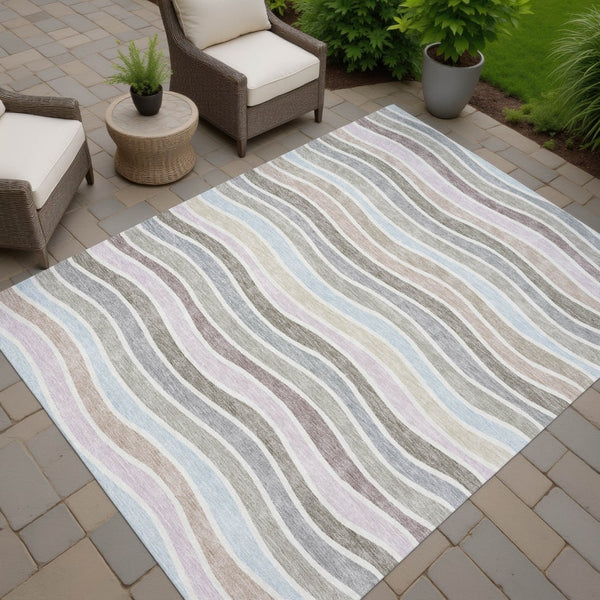 HomeRoots 5' Tan Beige and Ivory Striped Area Rug - Durable, Washable, Versatile for Indoor and Outdoor Use 659827