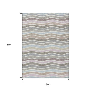 HomeRoots 5' Tan Beige and Ivory Striped Area Rug - Durable, Washable, Versatile for Indoor and Outdoor Use 659827