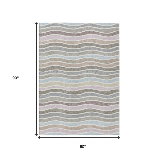 HomeRoots 5' Tan Beige and Ivory Striped Area Rug - Durable, Washable, Versatile for Indoor and Outdoor Use 659827