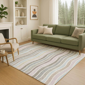 HomeRoots 5' Tan Beige and Ivory Striped Area Rug - Durable, Washable, Versatile for Indoor and Outdoor Use 659827