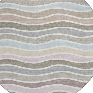 HomeRoots 8' Contemporary Round Striped Area Rug in Tan, Beige & Ivory - Washable for Indoor/Outdoor Use! 659828