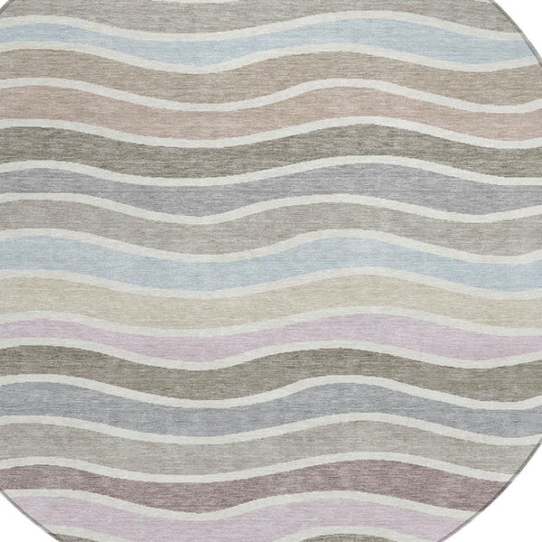 HomeRoots 8' Contemporary Round Striped Area Rug in Tan, Beige & Ivory - Washable for Indoor/Outdoor Use! 659828