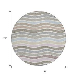 HomeRoots 8' Contemporary Round Striped Area Rug in Tan, Beige & Ivory - Washable for Indoor/Outdoor Use! 659828