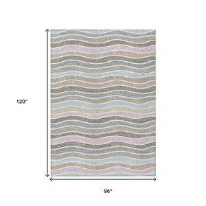 HomeRoots 8' X 10' Tan Beige & Ivory Striped Area Rug - Washable, Durable Design for Indoor & Outdoor Spaces 659829
