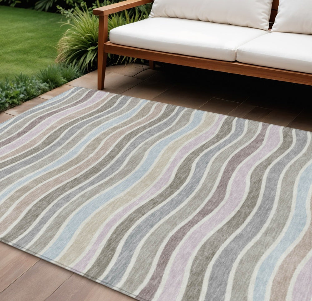 HomeRoots 9' Tan Beige and Ivory Striped Washable Area Rug - Indoor/Outdoor Durable, Stain-Resistant Design 659830