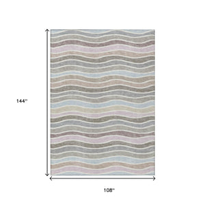 HomeRoots 9' Tan Beige and Ivory Striped Washable Area Rug - Indoor/Outdoor Durable, Stain-Resistant Design 659830