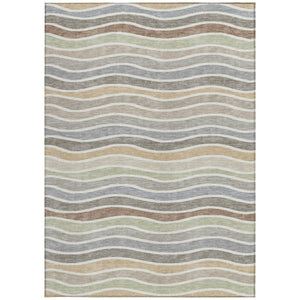 HomeRoots 5' Washable Taupe Ivory Wheat Striped Area Rug – Versatile Indoor/Outdoor Decor for High-Traffic Homes 659833