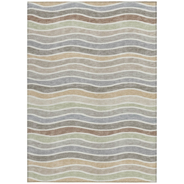 HomeRoots 5' Washable Taupe Ivory Wheat Striped Area Rug – Versatile Indoor/Outdoor Decor for High-Traffic Homes 659833