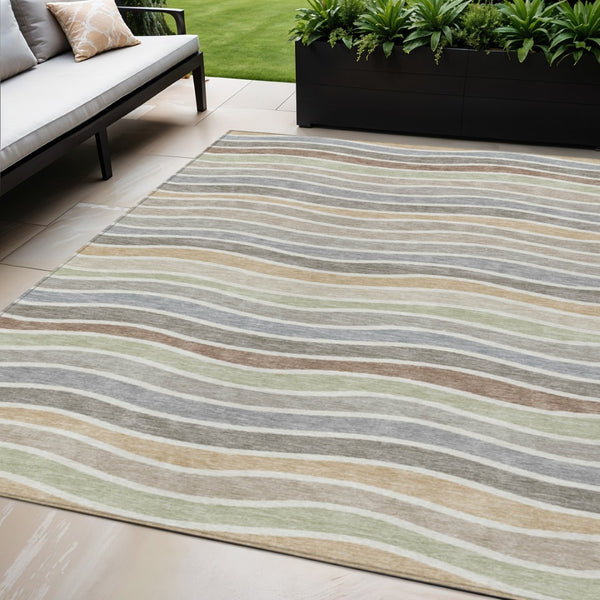 HomeRoots 5' Washable Taupe Ivory Wheat Striped Area Rug – Versatile Indoor/Outdoor Decor for High-Traffic Homes 659833