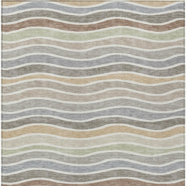 HomeRoots 5' Washable Taupe Ivory Wheat Striped Area Rug – Versatile Indoor/Outdoor Decor for High-Traffic Homes 659833