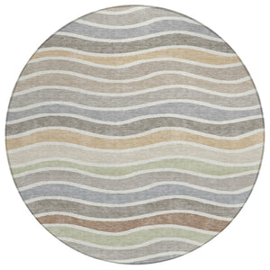 HomeRoots 8' Round Striped Area Rug in Taupe, Ivory & Wheat – Durable, Washable for Indoor & Outdoor Use 659834