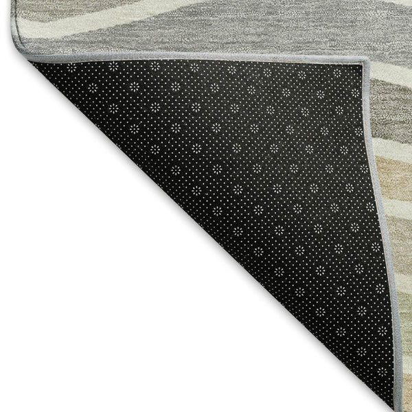 HomeRoots 8' Round Striped Area Rug in Taupe, Ivory & Wheat – Durable, Washable for Indoor & Outdoor Use 659834