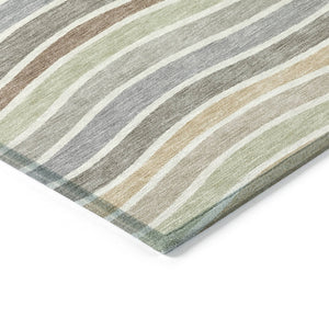 HomeRoots 8' Round Striped Area Rug in Taupe, Ivory & Wheat – Durable, Washable for Indoor & Outdoor Use 659834
