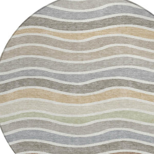 HomeRoots 8' Round Striped Area Rug in Taupe, Ivory & Wheat – Durable, Washable for Indoor & Outdoor Use 659834