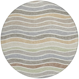 HomeRoots 8' Round Striped Area Rug in Taupe, Ivory & Wheat – Durable, Washable for Indoor & Outdoor Use 659834