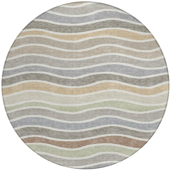HomeRoots 8' Round Striped Area Rug in Taupe, Ivory & Wheat – Durable, Washable for Indoor & Outdoor Use 659834