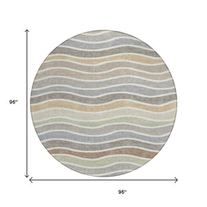 HomeRoots 8' Round Striped Area Rug in Taupe, Ivory & Wheat – Durable, Washable for Indoor & Outdoor Use 659834