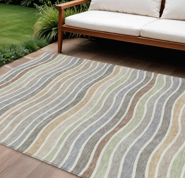 HomeRoots 8' X 10' Washable Striped Area Rug in Taupe, Ivory & Wheat – Durable, Versatile & Easy to Clean! 659835