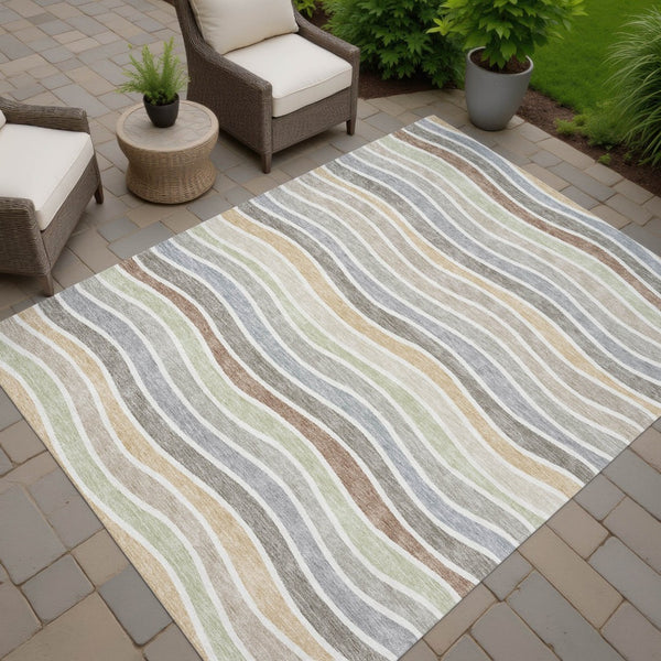 HomeRoots 8' X 10' Washable Striped Area Rug in Taupe, Ivory & Wheat – Durable, Versatile & Easy to Clean! 659835