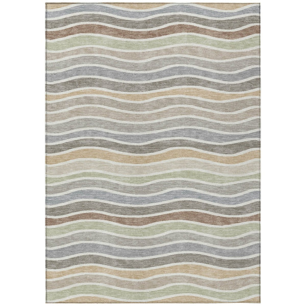 HomeRoots 8' X 10' Washable Striped Area Rug in Taupe, Ivory & Wheat – Durable, Versatile & Easy to Clean! 659835