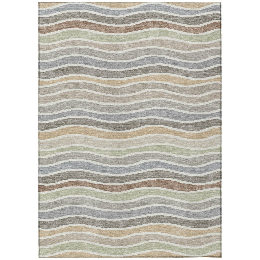 HomeRoots 9' X 12' Durable Taupe Ivory Wheat Striped Area Rug - Washable, Indoor/Outdoor, Easy Care, Stylish 659836