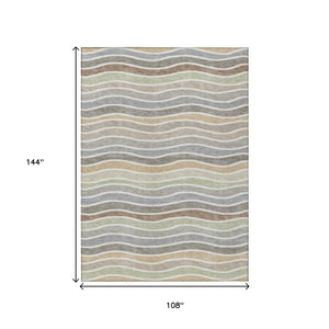HomeRoots 9' X 12' Durable Taupe Ivory Wheat Striped Area Rug - Washable, Indoor/Outdoor, Easy Care, Stylish 659836
