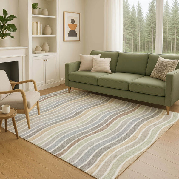 HomeRoots 9' X 12' Durable Taupe Ivory Wheat Striped Area Rug - Washable, Indoor/Outdoor, Easy Care, Stylish 659836