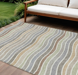 HomeRoots 10' Taupe, Ivory & Wheat Striped Washable Indoor/Outdoor Area Rug - Durable, Stylish & Easy Care! 659837