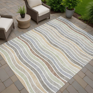 HomeRoots 10' Taupe, Ivory & Wheat Striped Washable Indoor/Outdoor Area Rug - Durable, Stylish & Easy Care! 659837