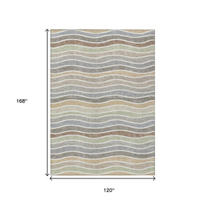 HomeRoots 10' Taupe, Ivory & Wheat Striped Washable Indoor/Outdoor Area Rug - Durable, Stylish & Easy Care! 659837