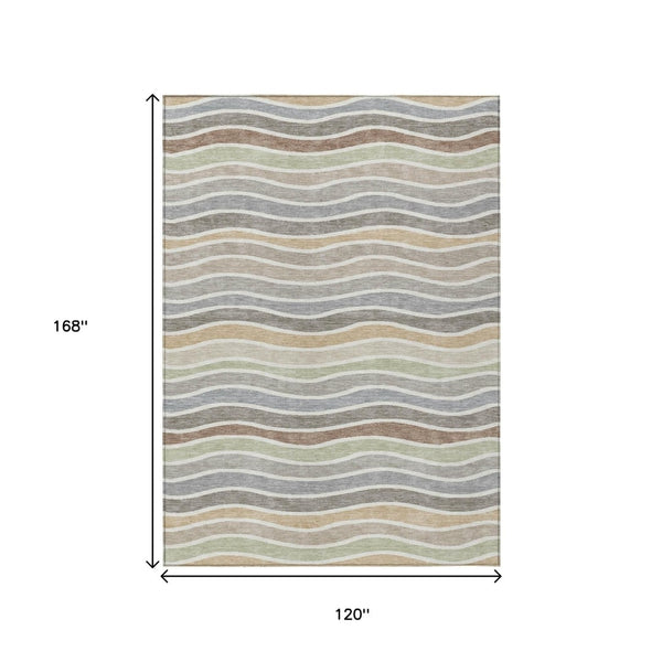 HomeRoots 10' Taupe, Ivory & Wheat Striped Washable Indoor/Outdoor Area Rug - Durable, Stylish & Easy Care! 659837