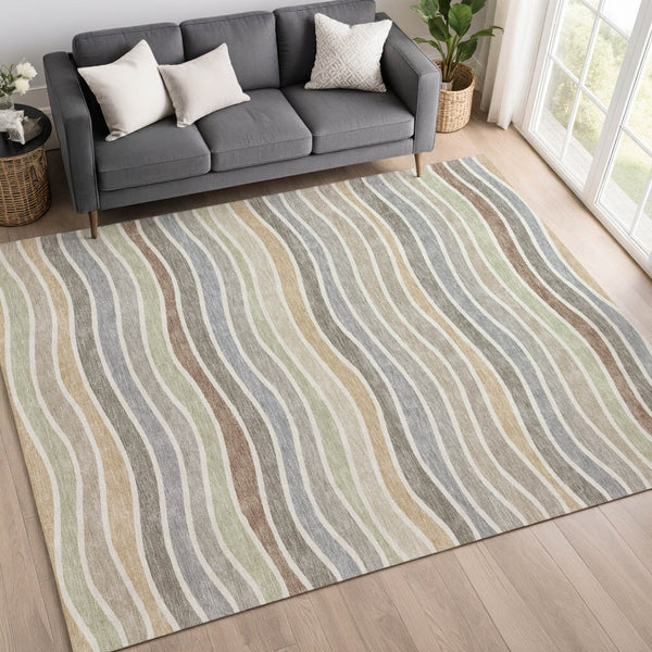 HomeRoots 10' Taupe, Ivory & Wheat Striped Washable Indoor/Outdoor Area Rug - Durable, Stylish & Easy Care! 659837