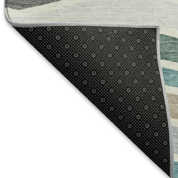 HomeRoots 8' Teal Blue, Khaki & Ivory Round Striped Washable Rug - Stylish, Durable & Perfect for Any Space! 659840