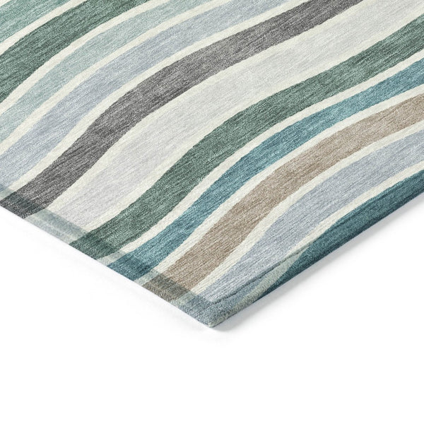 HomeRoots 8' Teal Blue, Khaki & Ivory Round Striped Washable Rug - Stylish, Durable & Perfect for Any Space! 659840