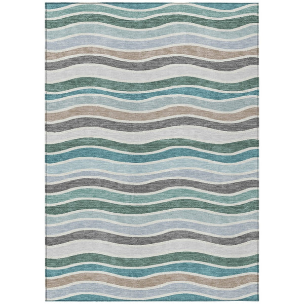 HomeRoots 8' X 10' Vibrant Teal Blue Striped Area Rug – Durable, Washable, Indoor/Outdoor Versatility for Every Space 659841