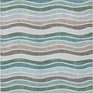 HomeRoots 9' X 12' Teal Blue Khaki Ivory Striped Washable Rug - Durable Indoor/Outdoor Accent for Any Space 659842