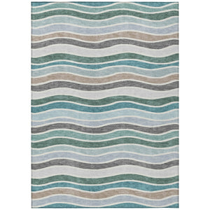 HomeRoots 9' X 12' Teal Blue Khaki Ivory Striped Washable Rug - Durable Indoor/Outdoor Accent for Any Space 659842