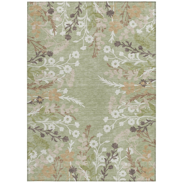 HomeRoots 5' X 8' Artichoke Green Floral Area Rug - Durable, Washable, Indoor/Outdoor - Stylish & Versatile 659845
