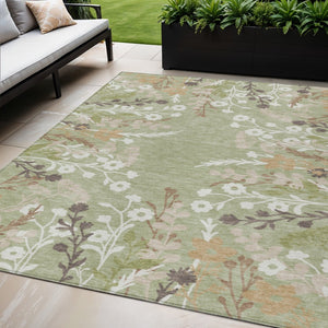 HomeRoots 5' X 8' Artichoke Green Floral Area Rug - Durable, Washable, Indoor/Outdoor - Stylish & Versatile 659845