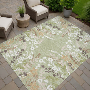 HomeRoots 5' X 8' Artichoke Green Floral Area Rug - Durable, Washable, Indoor/Outdoor - Stylish & Versatile 659845