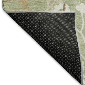 HomeRoots 8' Round Floral Area Rug in Artichoke Green, Wheat & Ivory – Washable, Durable for Indoor & Outdoor Use 659846